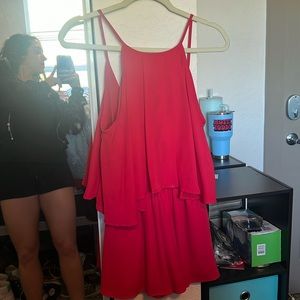 red flowy romper